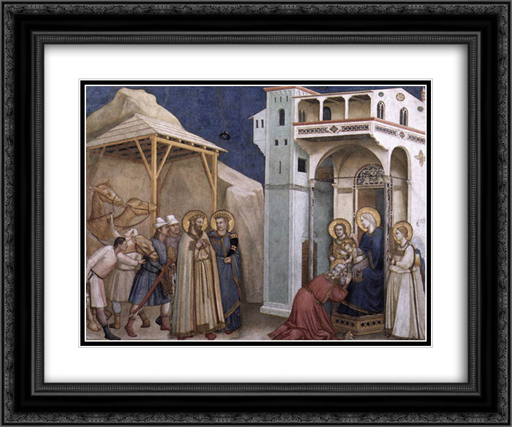 The Adoration of the Magi 24x20 Black Ornate Wood Framed Art Print Poster with Double Matting by Giotto