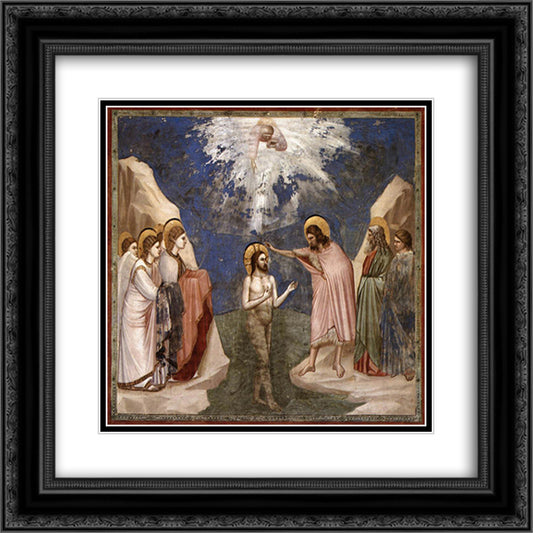 The Baptism of Christ 20x20 Black Ornate Wood Framed Art Print Poster with Double Matting by Giotto