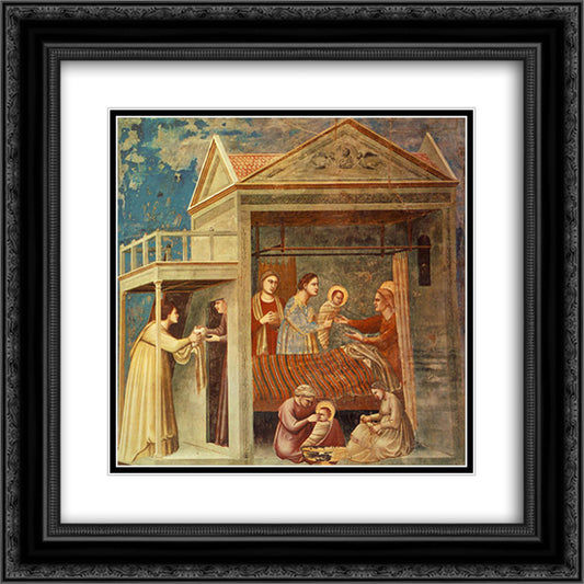 The Birth of the Virgin 20x20 Black Ornate Wood Framed Art Print Poster with Double Matting by Giotto