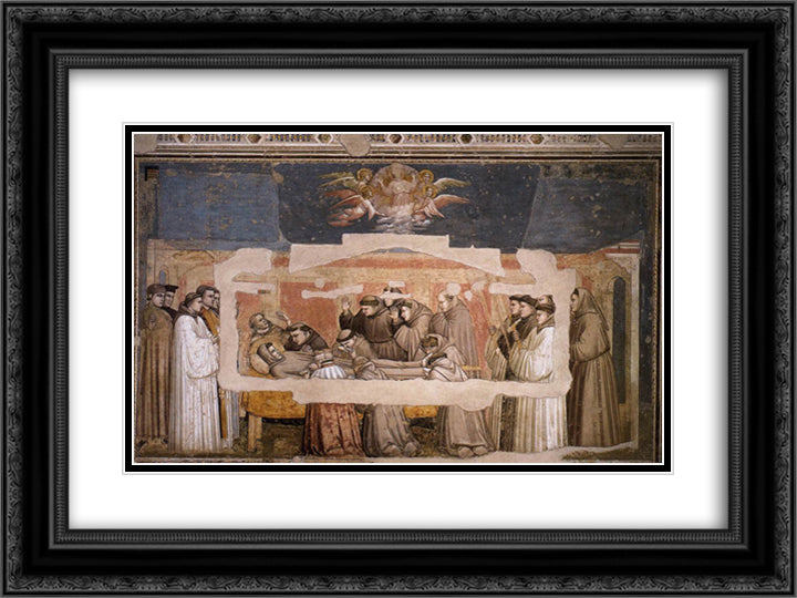 The Death of St. Francis 24x18 Black Ornate Wood Framed Art Print Poster with Double Matting by Giotto