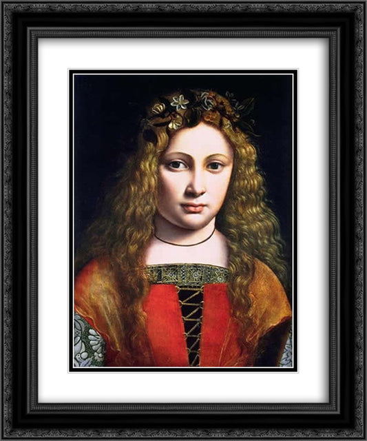 A Youth Crowned with Flowers 20x24 Black Ornate Wood Framed Art Print Poster with Double Matting by Boltraffio, Giovanni Antonio