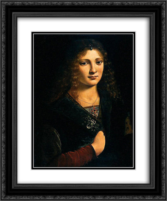 Portrait alleged to be of Anne Whateley (in fact likely to be Girolamo Casio) 20x24 Black Ornate Wood Framed Art Print Poster with Double Matting by Boltraffio, Giovanni Antonio