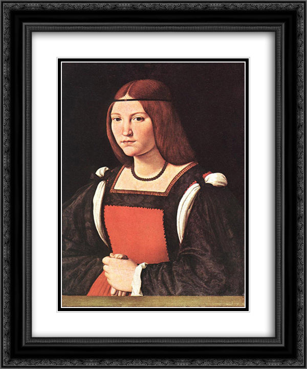 Portrait of a Young Woman 20x24 Black Ornate Wood Framed Art Print Poster with Double Matting by Boltraffio, Giovanni Antonio