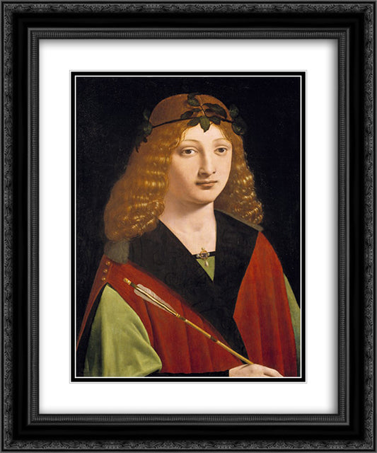 Portrait of a Youth Holding an Arrow 20x24 Black Ornate Wood Framed Art Print Poster with Double Matting by Boltraffio, Giovanni Antonio