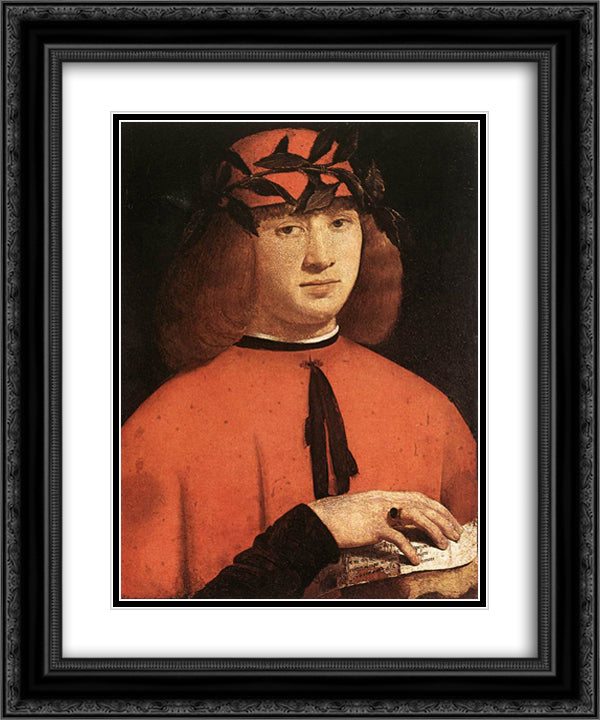 Portrait of Gerolamo Casio 20x24 Black Ornate Wood Framed Art Print Poster with Double Matting by Boltraffio, Giovanni Antonio