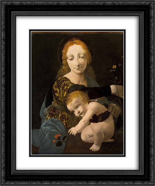 The Virgin and Child (The Madonna of the Rose) 20x24 Black Ornate Wood Framed Art Print Poster with Double Matting by Boltraffio, Giovanni Antonio