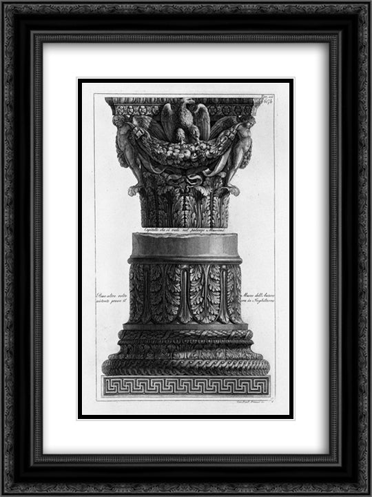 A capital and a base (inc F Piranesi) 18x24 Black Ornate Wood Framed Art Print Poster with Double Matting by Piranesi, Giovanni Battista
