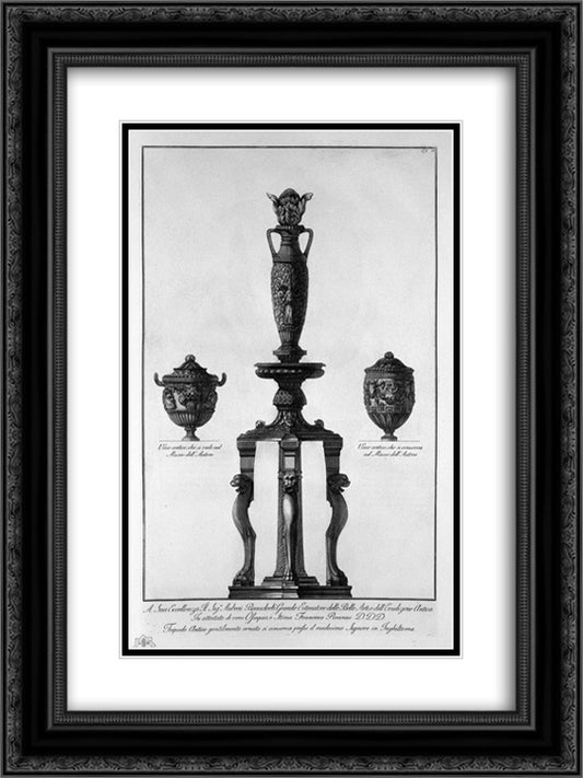 A tripod and two vessels 18x24 Black Ornate Wood Framed Art Print Poster with Double Matting by Piranesi, Giovanni Battista