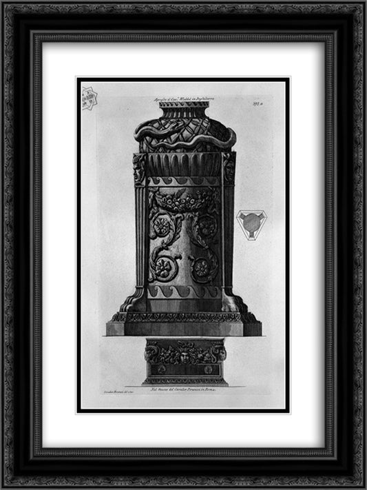 A tripod stand and a former 18x24 Black Ornate Wood Framed Art Print Poster with Double Matting by Piranesi, Giovanni Battista