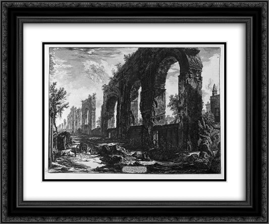 A view of the progress of the Water Castle Julia 24x20 Black Ornate Wood Framed Art Print Poster with Double Matting by Piranesi, Giovanni Battista