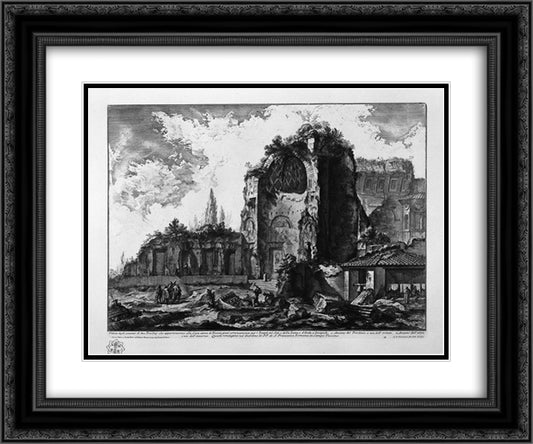 A view of the remains of two Triclinj who belonged to Nero`s Golden House 24x20 Black Ornate Wood Framed Art Print Poster with Double Matting by Piranesi, Giovanni Battista