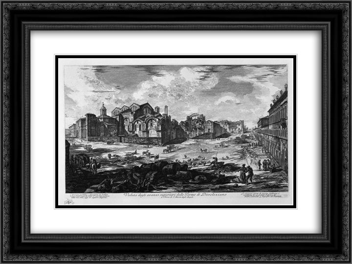 A view of the surpluses above the Baths of Diocletian 24x18 Black Ornate Wood Framed Art Print Poster with Double Matting by Piranesi, Giovanni Battista