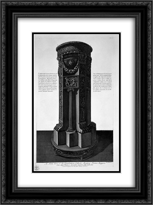 Altar dedicated to Apollo found in the Villa of Pompey the Great in Albano 18x24 Black Ornate Wood Framed Art Print Poster with Double Matting by Piranesi, Giovanni Battista