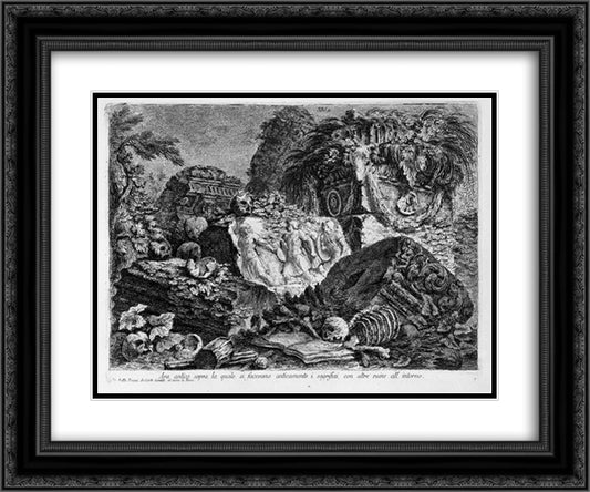Ancient altar, with other ruins 24x20 Black Ornate Wood Framed Art Print Poster with Double Matting by Piranesi, Giovanni Battista