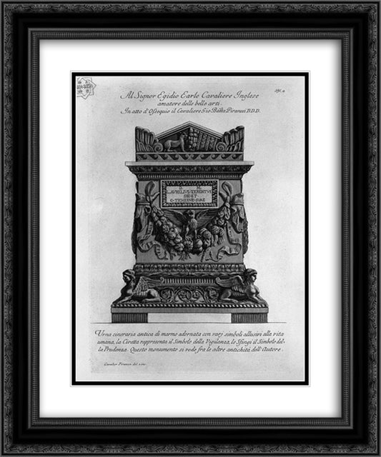Ancient marble urn adorned with various symbols alluding to human life 20x24 Black Ornate Wood Framed Art Print Poster with Double Matting by Piranesi, Giovanni Battista