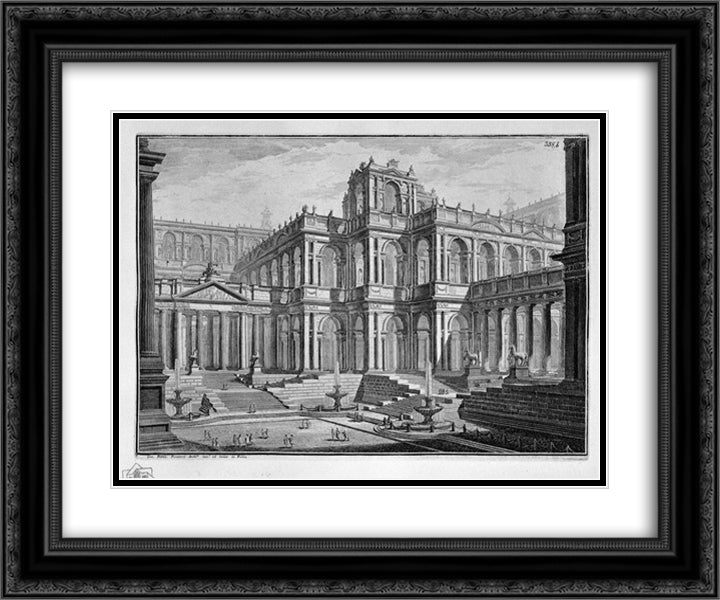 Ancient Roman Forum surrounded by arcades, with loggias 24x20 Black Ornate Wood Framed Art Print Poster with Double Matting by Piranesi, Giovanni Battista
