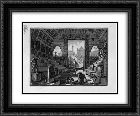 Ancient school engineered by Egyptian and Greek 24x20 Black Ornate Wood Framed Art Print Poster with Double Matting by Piranesi, Giovanni Battista