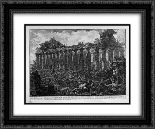 Another View of the Temple in the city of Paestum, believed dedicated to Juno 24x20 Black Ornate Wood Framed Art Print Poster with Double Matting by Piranesi, Giovanni Battista