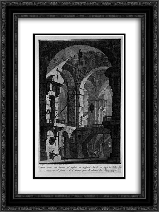 Antenna dark prison 18x24 Black Ornate Wood Framed Art Print Poster with Double Matting by Piranesi, Giovanni Battista