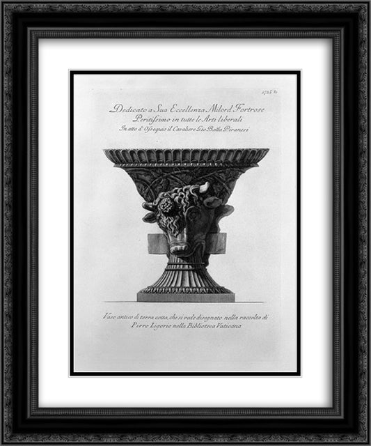 Antique vase of clay, which is seen in the collection designed by Pirro Ligorio in the Vatican Library 20x24 Black Ornate Wood Framed Art Print Poster with Double Matting by Piranesi, Giovanni Battista