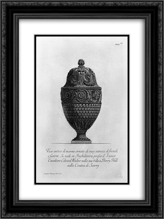 Antique vase of marble decorated with festoons and various plots of funds 18x24 Black Ornate Wood Framed Art Print Poster with Double Matting by Piranesi, Giovanni Battista