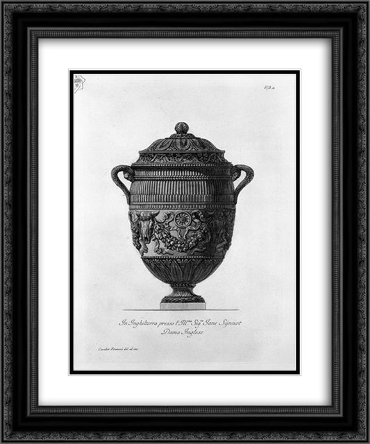 Antique vase of marble decorated with ox skulls and garlands 20x24 Black Ornate Wood Framed Art Print Poster with Double Matting by Piranesi, Giovanni Battista