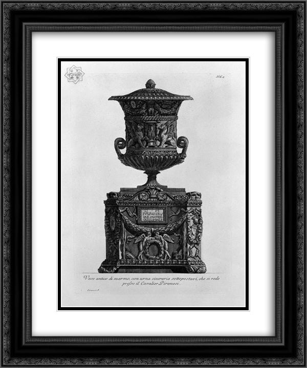 Antique vase on a marble cinerary urn 20x24 Black Ornate Wood Framed Art Print Poster with Double Matting by Piranesi, Giovanni Battista