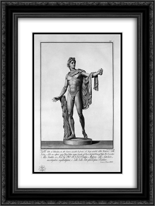 Apollo Belvedere 18x24 Black Ornate Wood Framed Art Print Poster with Double Matting by Piranesi, Giovanni Battista