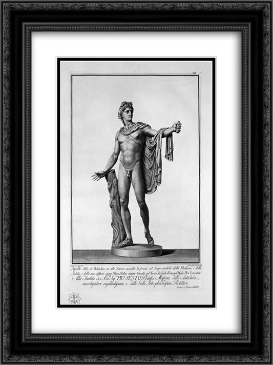 Apollo Belvedere 18x24 Black Ornate Wood Framed Art Print Poster with Double Matting by Piranesi, Giovanni Battista