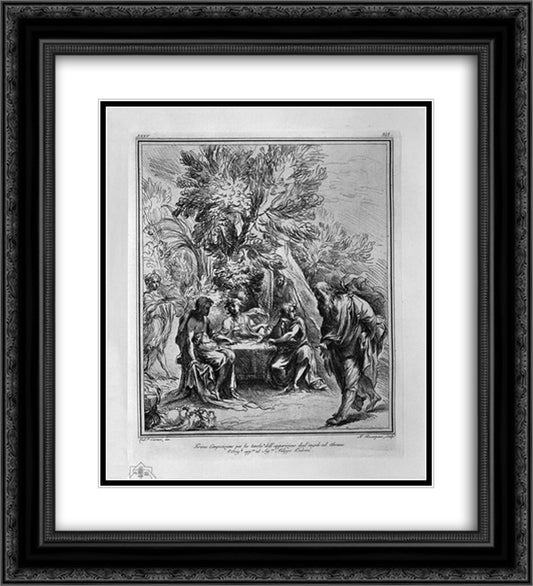 Apparition of the Angels to Abraham, from L Carracci 20x22 Black Ornate Wood Framed Art Print Poster with Double Matting by Piranesi, Giovanni Battista