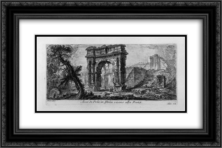 Arch of Augustus, manufactured by Rimini 24x16 Black Ornate Wood Framed Art Print Poster with Double Matting by Piranesi, Giovanni Battista