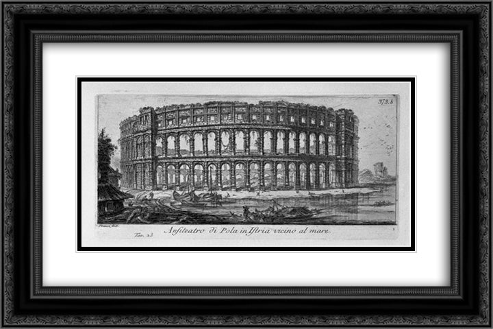 Arch of Drusus and the door of St Sebastian in Rome 24x16 Black Ornate Wood Framed Art Print Poster with Double Matting by Piranesi, Giovanni Battista