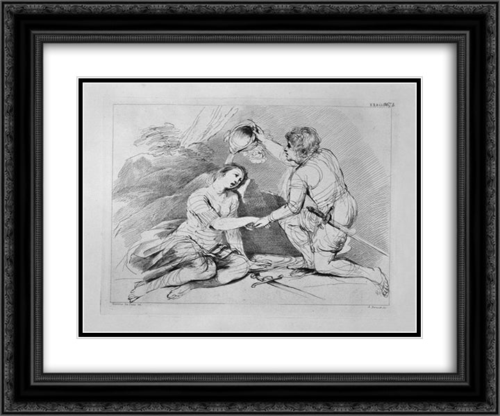 Baptism of Clorinda, by Guercino 24x20 Black Ornate Wood Framed Art Print Poster with Double Matting by Piranesi, Giovanni Battista