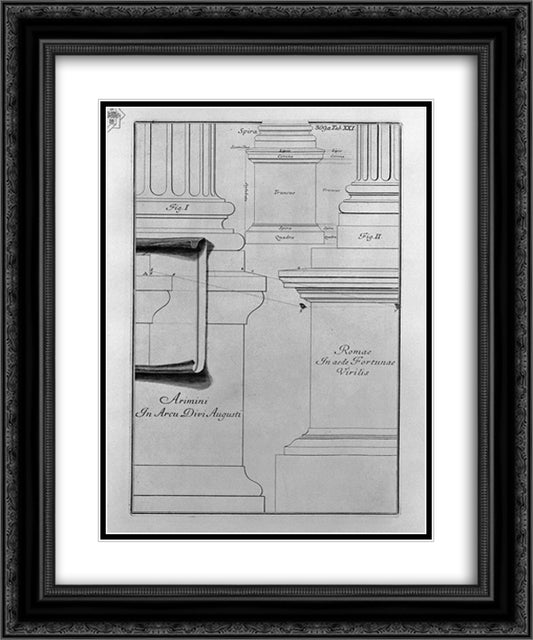 Bases and pedestals (a simple outline) (Arch of Augustus at Rimini, Fortuna Virile) 20x24 Black Ornate Wood Framed Art Print Poster with Double Matting by Piranesi, Giovanni Battista