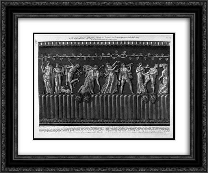 Bas-relief carved in a marble vase in the existing Palace of Villa Borghese, representing a bacchanal 24x20 Black Ornate Wood Framed Art Print Poster with Double Matting by Piranesi, Giovanni Battista