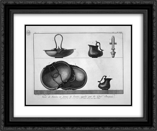 Bronze vases shaped bag (Arytena), found in Pompeii 24x20 Black Ornate Wood Framed Art Print Poster with Double Matting by Piranesi, Giovanni Battista