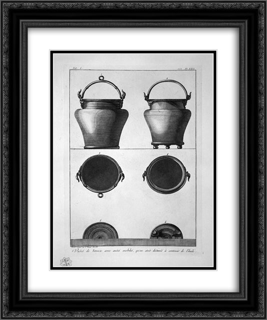 Bronze vessels with movable handles, found at Pompeii 20x24 Black Ornate Wood Framed Art Print Poster with Double Matting by Piranesi, Giovanni Battista