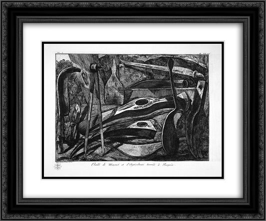 Cabinet containing household utensils 24x20 Black Ornate Wood Framed Art Print Poster with Double Matting by Piranesi, Giovanni Battista