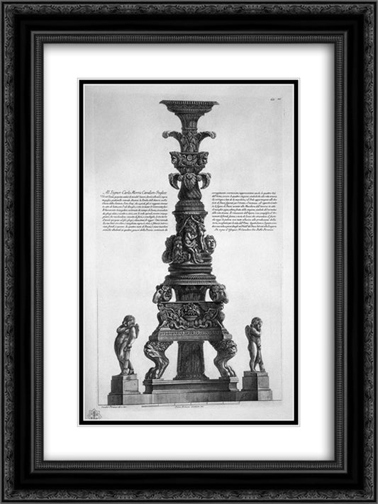 Candlestick reconstructed from fragments already in the ancient Palazzo Salviati Lungara 18x24 Black Ornate Wood Framed Art Print Poster with Double Matting by Piranesi, Giovanni Battista
