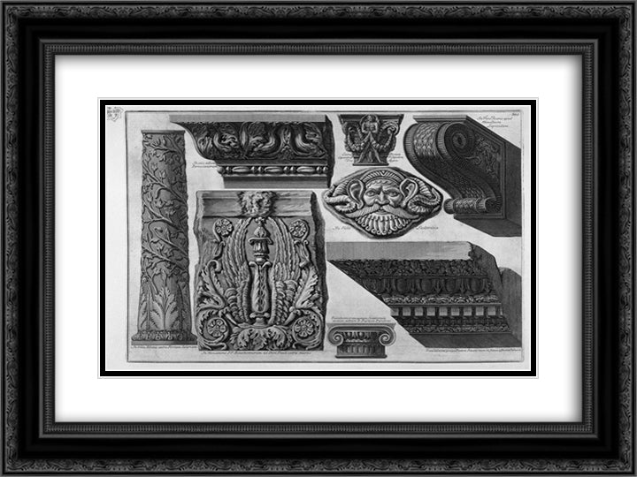 Capitals, column, frame, shelf 24x18 Black Ornate Wood Framed Art Print Poster with Double Matting by Piranesi, Giovanni Battista