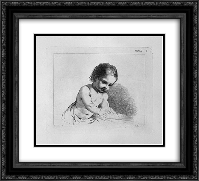 Cherub, half-length, by Guercino 22x20 Black Ornate Wood Framed Art Print Poster with Double Matting by Piranesi, Giovanni Battista