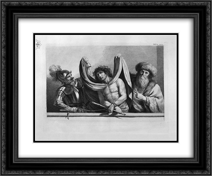 Christ presented to the people by Pilate, and a soldier, by Guercino 24x20 Black Ornate Wood Framed Art Print Poster with Double Matting by Piranesi, Giovanni Battista