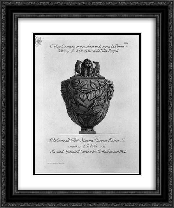 Cinerary vase you see over the front door of the Palace of the Villa Panphili 20x24 Black Ornate Wood Framed Art Print Poster with Double Matting by Piranesi, Giovanni Battista