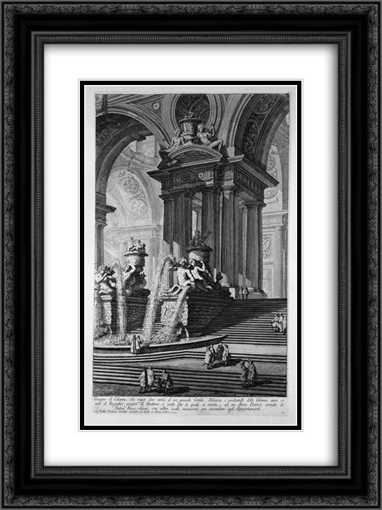 Column group holding two arcs of a large courtyard with fountains and stairs 18x24 Black Ornate Wood Framed Art Print Poster with Double Matting by Piranesi, Giovanni Battista