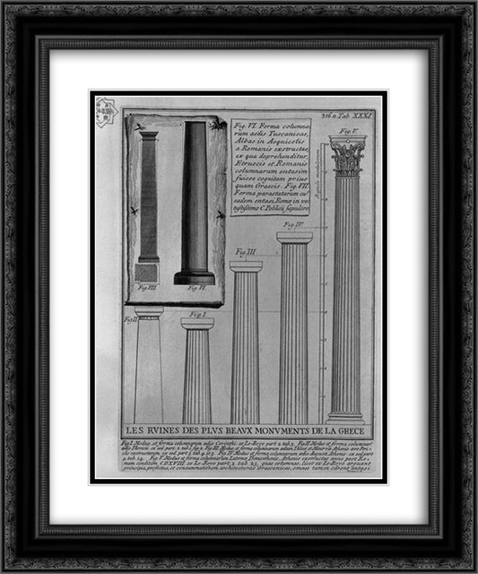 Columns Doric, Corinthian and Tuscan (from Le Roy) 20x24 Black Ornate Wood Framed Art Print Poster with Double Matting by Piranesi, Giovanni Battista