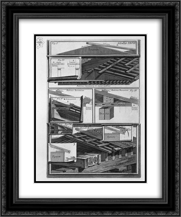 Comparisons of structural details (beams) 20x24 Black Ornate Wood Framed Art Print Poster with Double Matting by Piranesi, Giovanni Battista