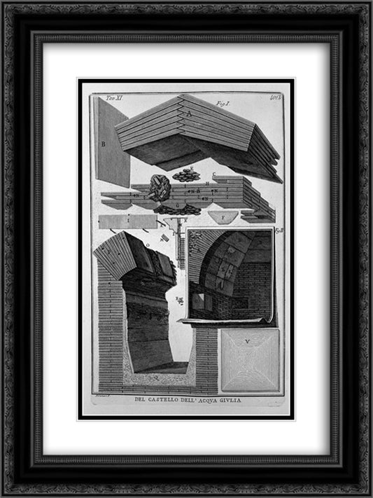 Construction details 18x24 Black Ornate Wood Framed Art Print Poster with Double Matting by Piranesi, Giovanni Battista