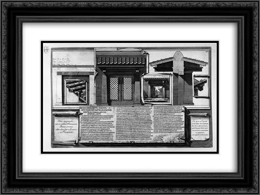 Construction details and an inscription found in the Farnese Gardens 24x18 Black Ornate Wood Framed Art Print Poster with Double Matting by Piranesi, Giovanni Battista