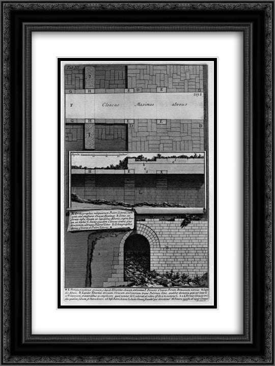 Construction details of the Cloaca Maxima 18x24 Black Ornate Wood Framed Art Print Poster with Double Matting by Piranesi, Giovanni Battista