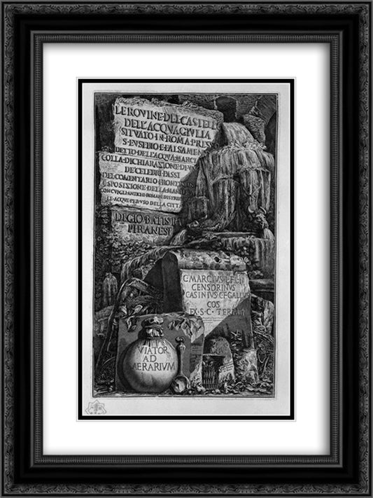 Cover Page. An exhibition of water falls from slabs of marble, and ornaments. 18x24 Black Ornate Wood Framed Art Print Poster with Double Matting by Piranesi, Giovanni Battista